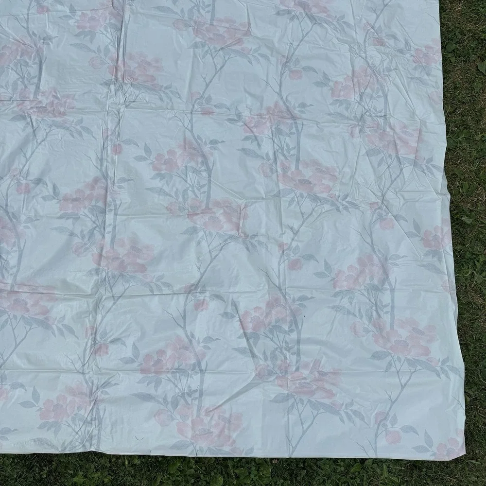 Vintage Floral Shower Curtain 69x69 White Peach Retro Peony Vinyl Plastic